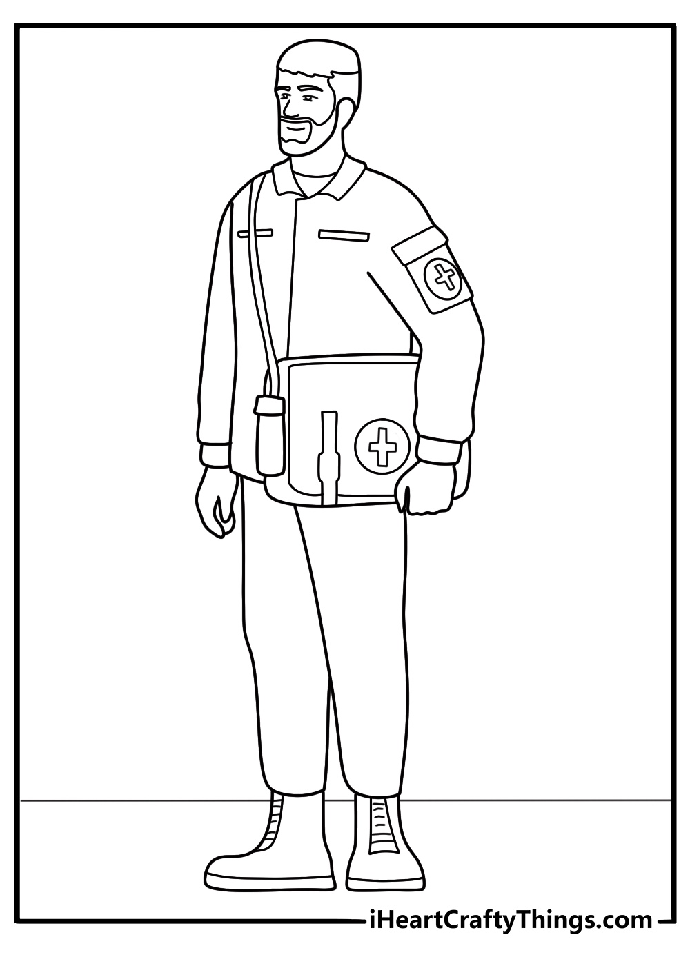Combat medic with medical cross armband coloring sheet