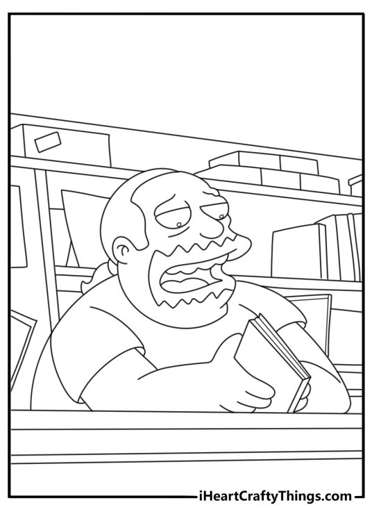 Comic Book Guy inside comic shop detailed coloring sheet