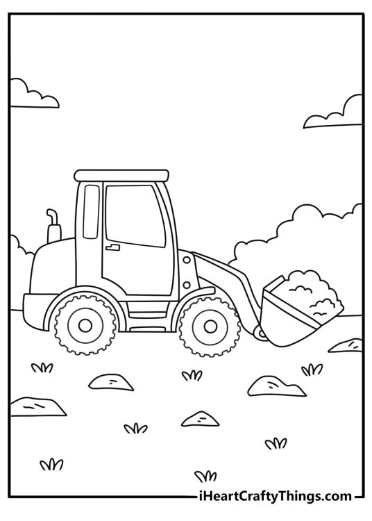 Construction vehicle coloring pages showing skid steer moving sand