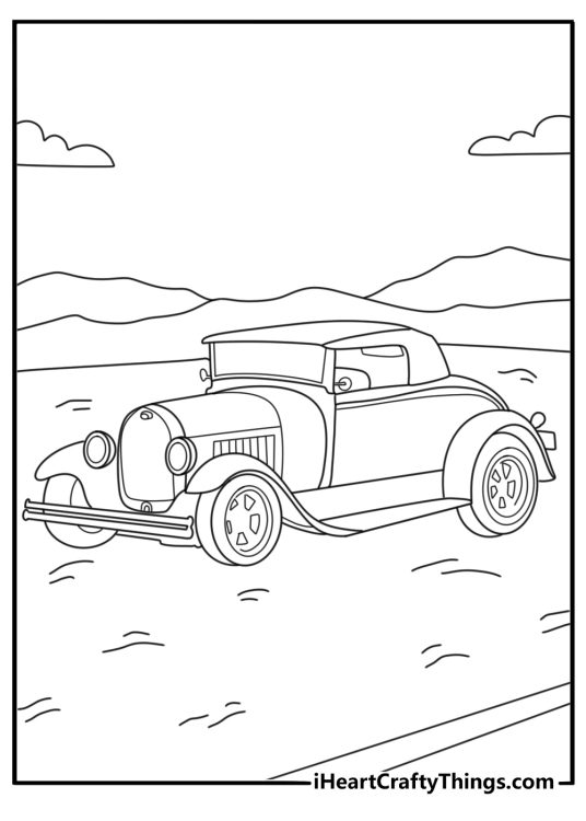 Convertible Hot Rod with folded top easy coloring page