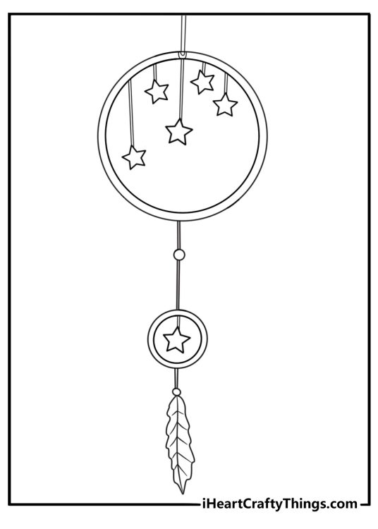 Crescent star cluster inside dream catcher ring space themed coloring sheet for kids