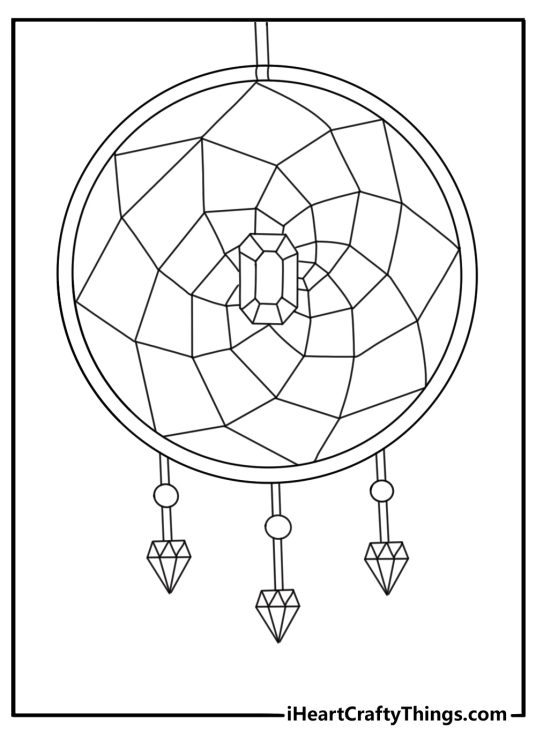 Crystal charm dream catcher with gemstone drops advanced coloring printable for adults