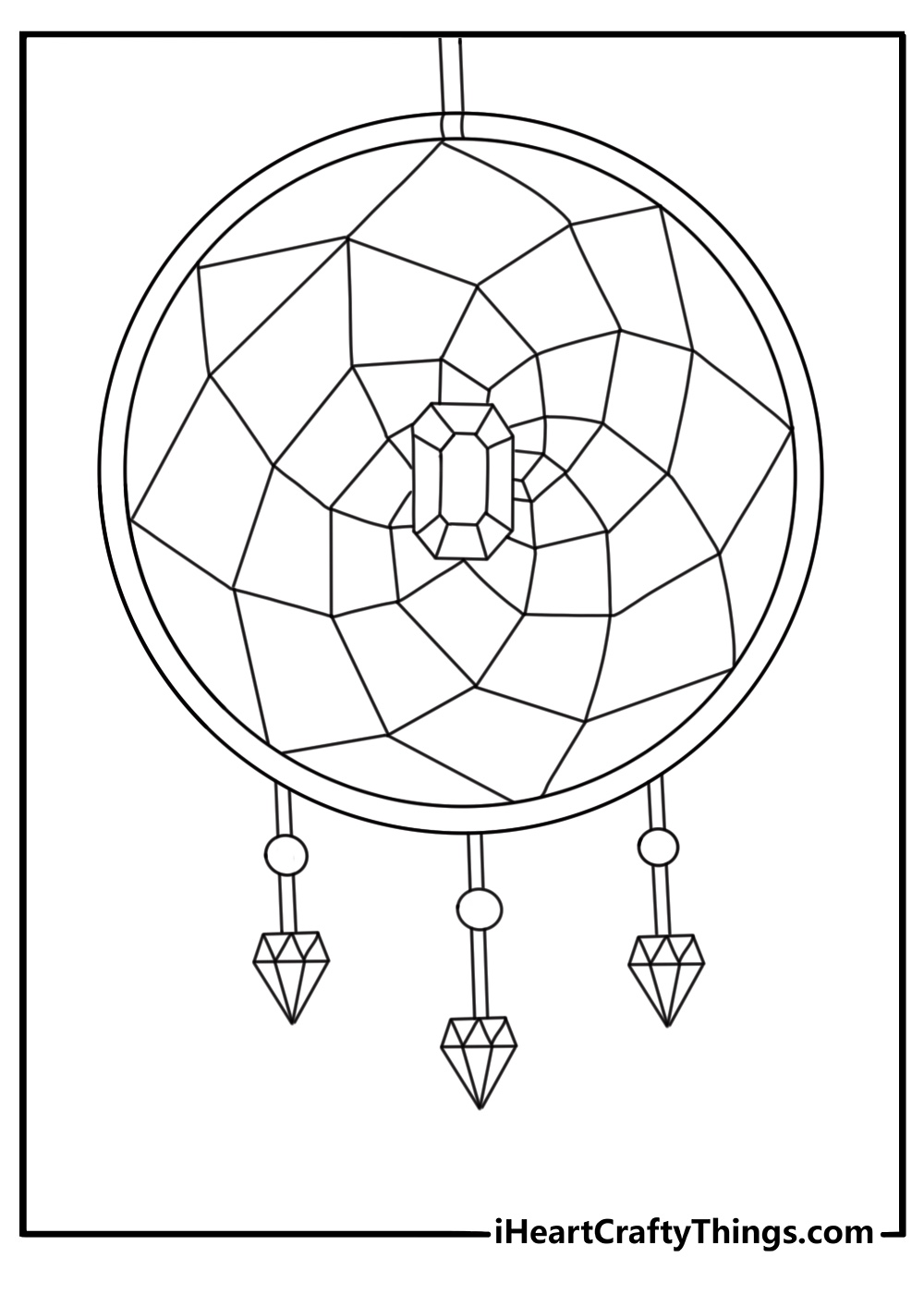 Crystal charm dream catcher with gemstone drops advanced coloring printable for adults