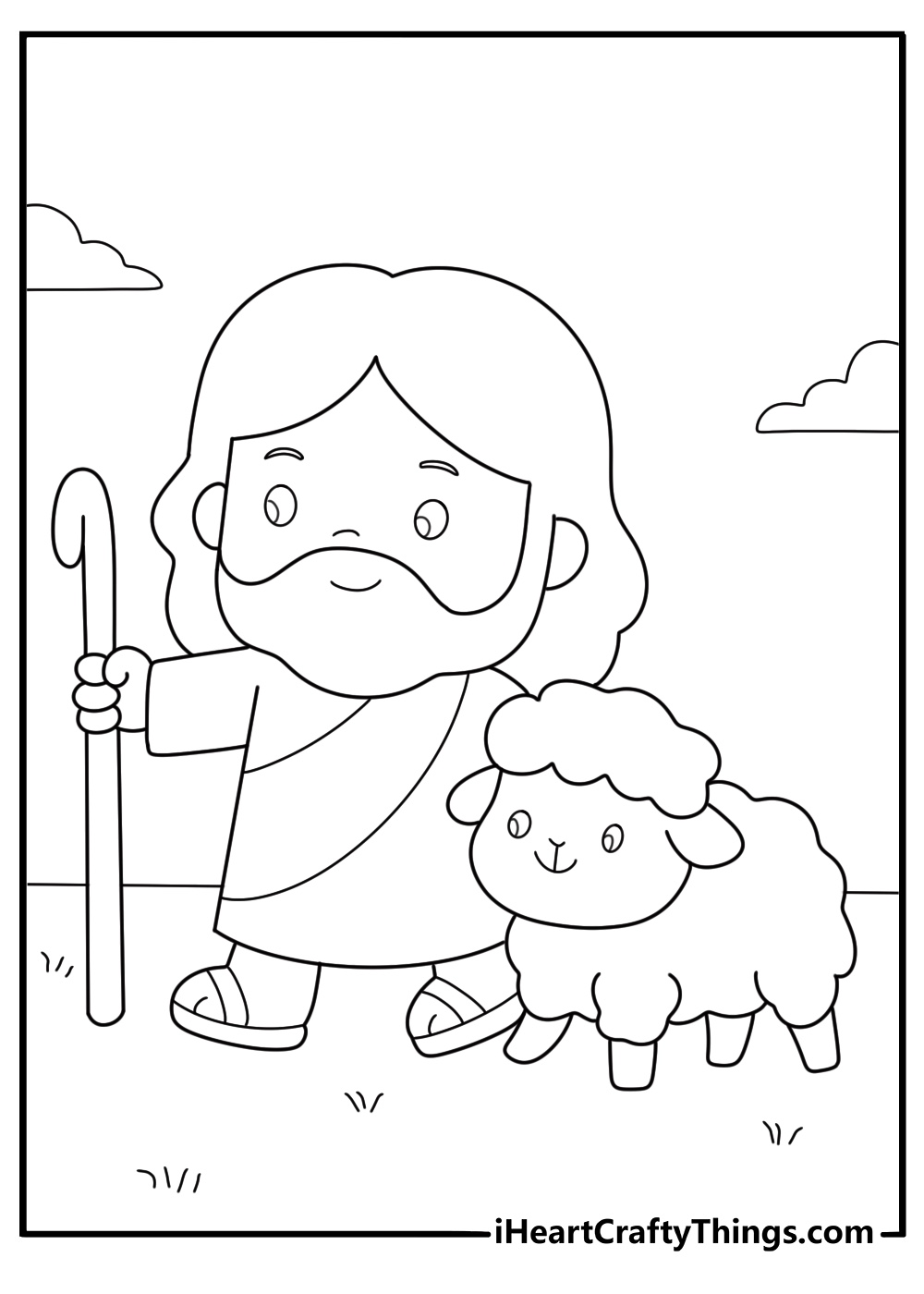 Cute Bible verse printable with a shepherd and little lambs friendly design for kids