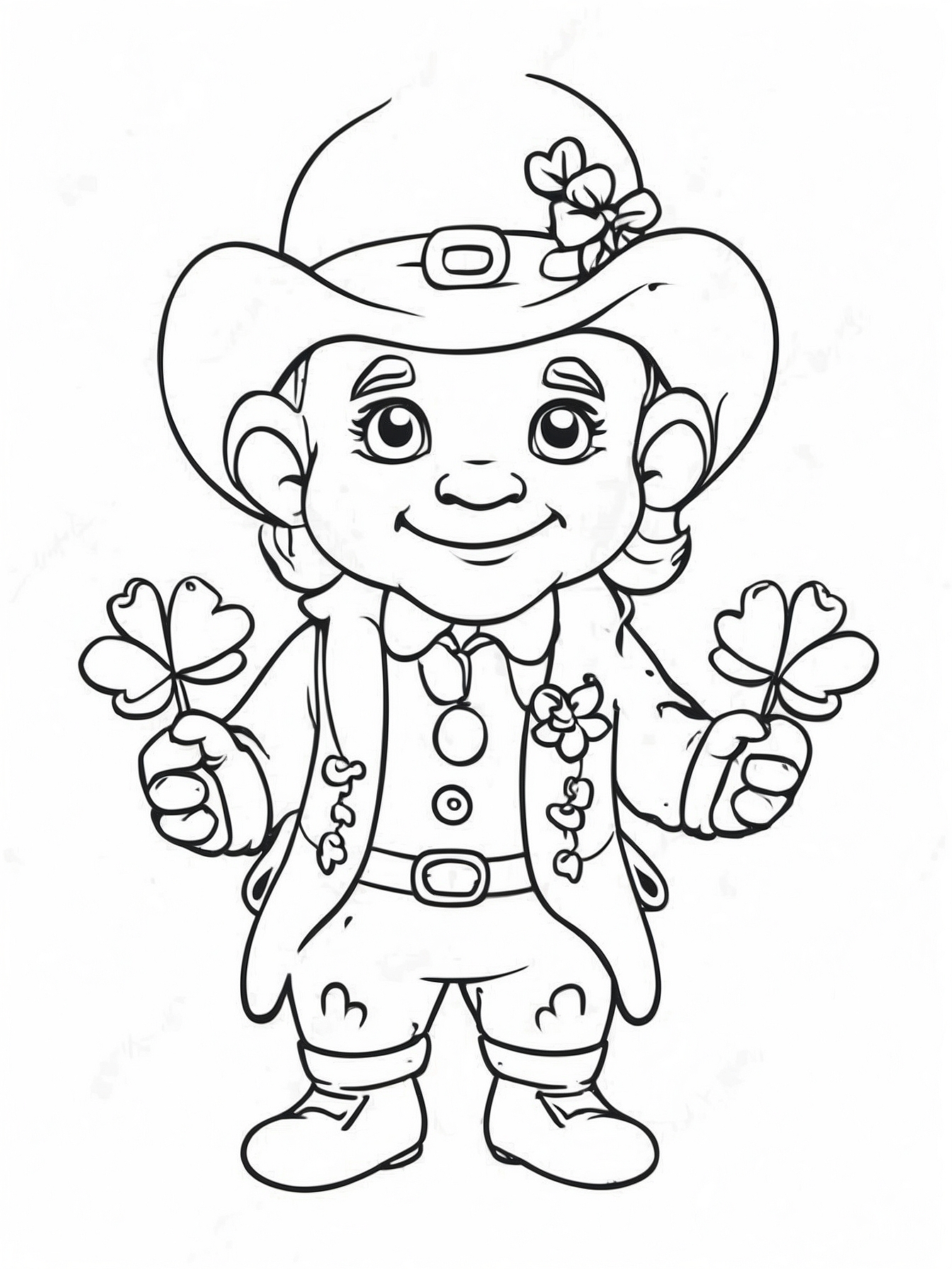 Cute Leprechaun Holding Shamrock To Color