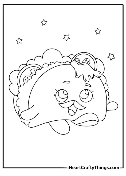 Cute Shopkins coloring pages with taco character filled with lettuce and cheese