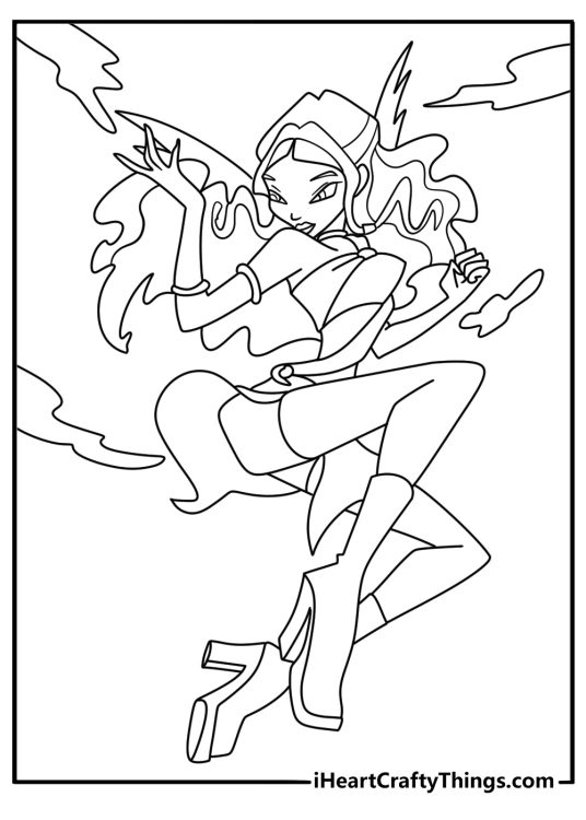 Cute Winx printable with Aisha controlling a wave of morphix