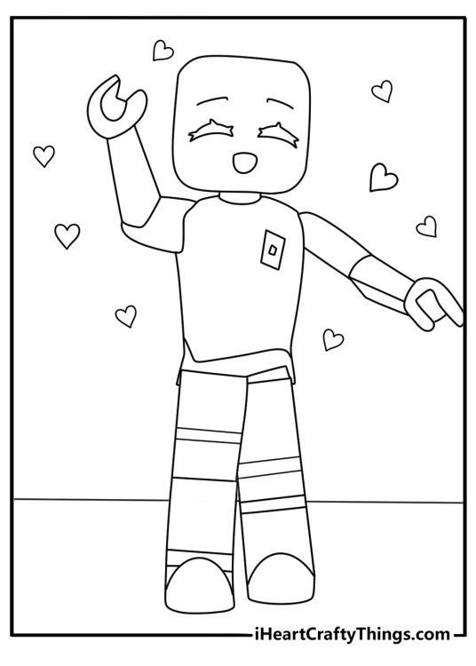 Cute chibi Roblox avatar with oversized head kawaii coloring page