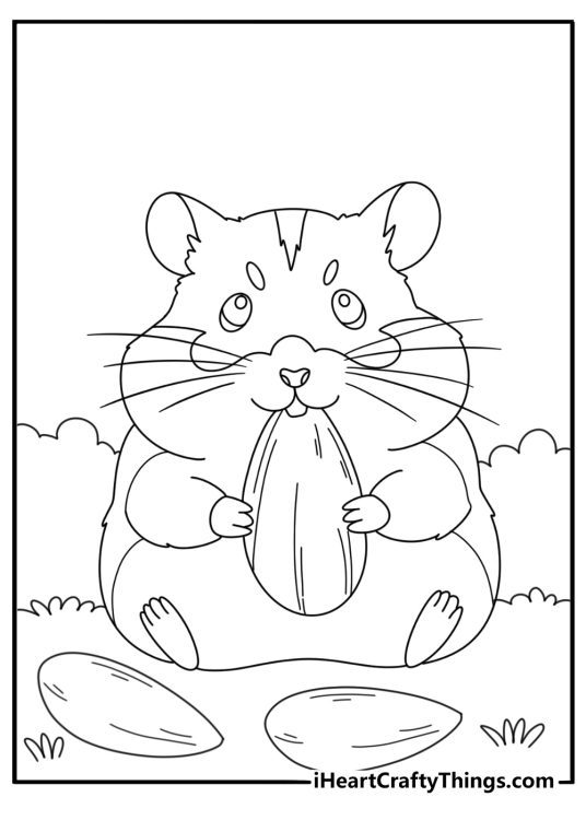 Cute hamster stuffing cheeks with sunflower seeds kawaii coloring sheet