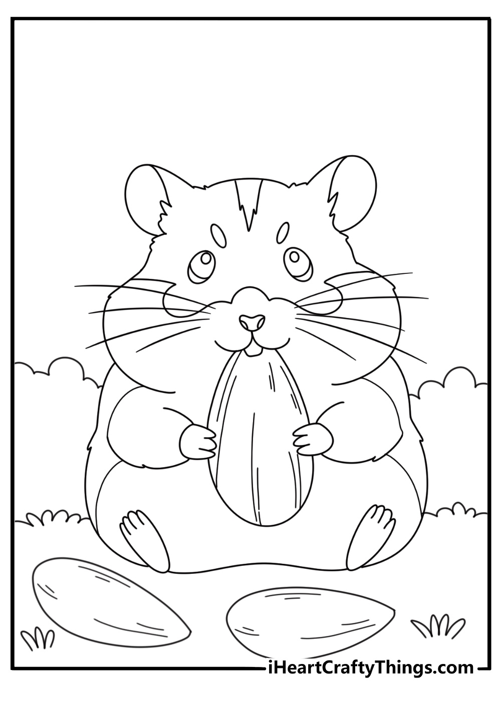 Cute hamster stuffing cheeks with sunflower seeds kawaii coloring sheet