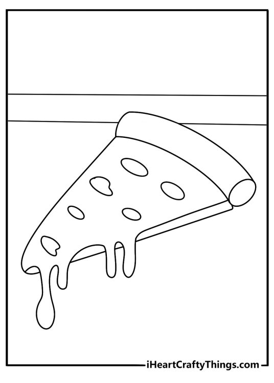 Cute pizza coloring page with a kawaii pizza slice in a paper tray