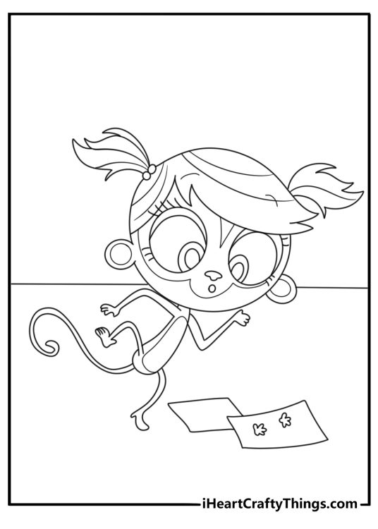 Cute printable coloring page of Minka Mark painting tiny paw prints on paper