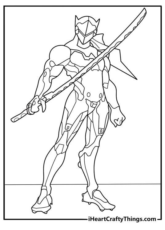 Cyber robot ninja coloring sheet with sleek armor and visor