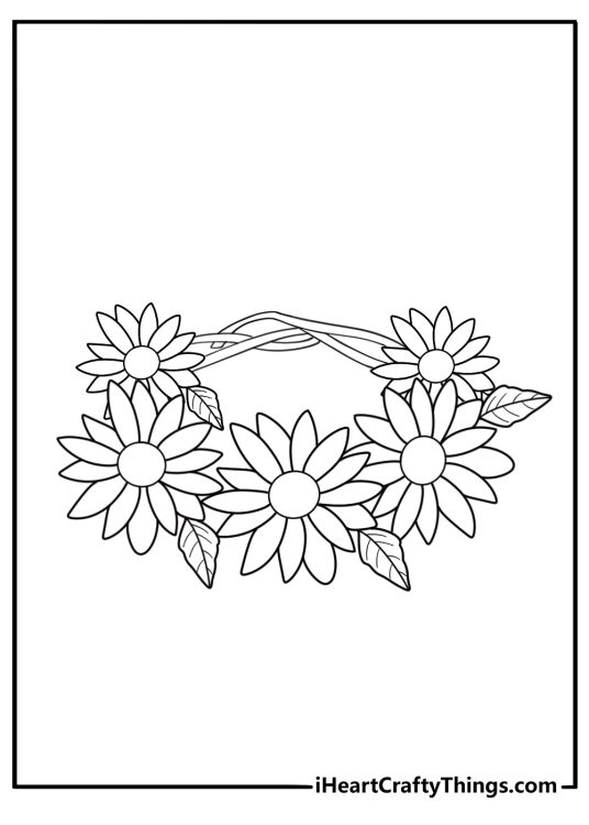 Daisy crown headband coloring sheet for children to color
