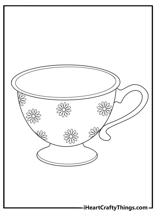 Daisy in a teacup coloring sheet cozy style printable