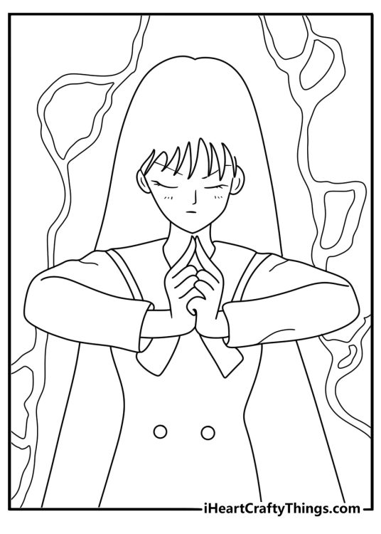 Detailed Sailor Mars Rei Hino with fire aura shrine setting coloring page for adults