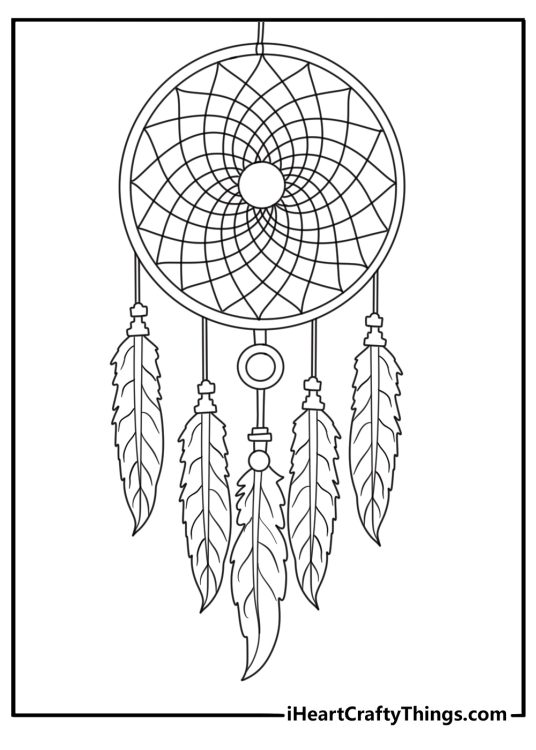 Detailed black and white picture featuring Native American dream catcher with many fluffy feathers
