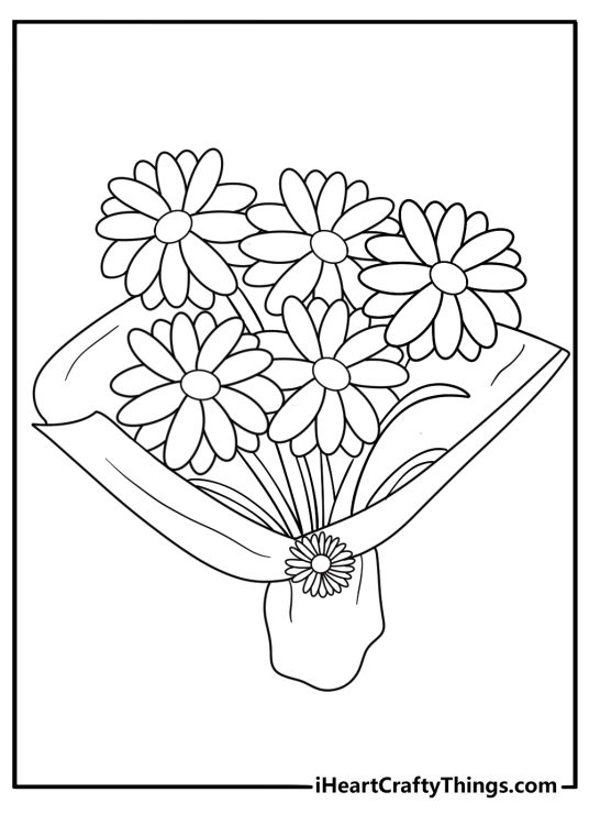 Detailed daisy bouquet coloring sheet for adults printable pdf