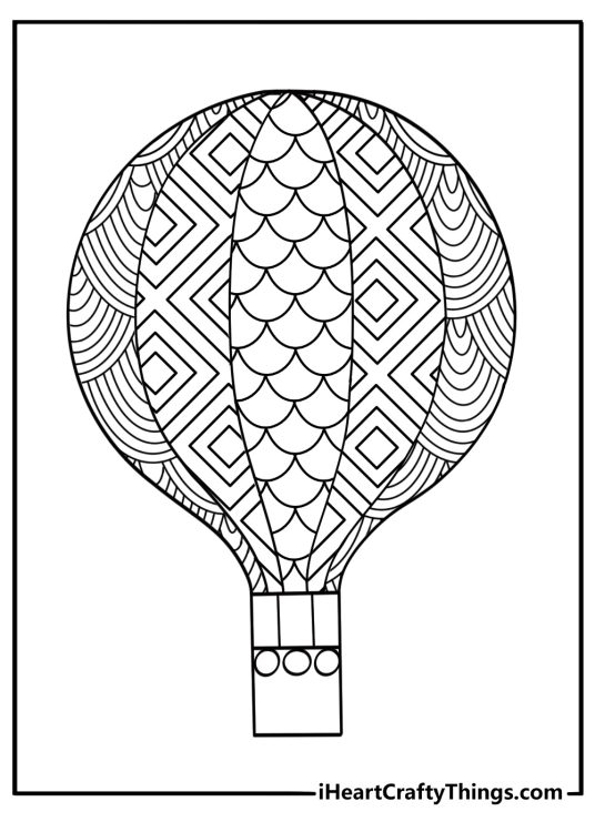 Detailed zentangle balloon with mandala patterns for adults pdf printable