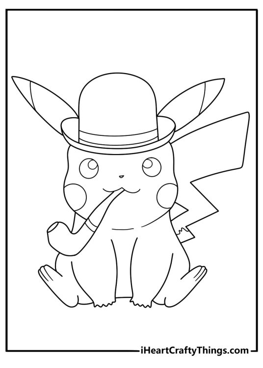 Drawing for kids featuring Pokemon Pikachu taking up the role of Sherlock Holmes