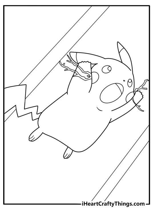 Drawing of a Pikachu putting his paws to his cheeks as they shoot jolts of electricity
