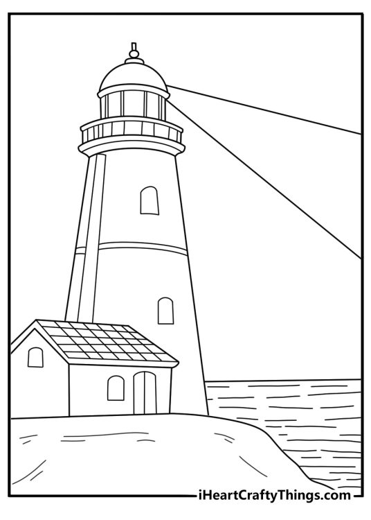 Easy Bible verse coloring sheet with a lighthouse by the sea guiding light download pdf