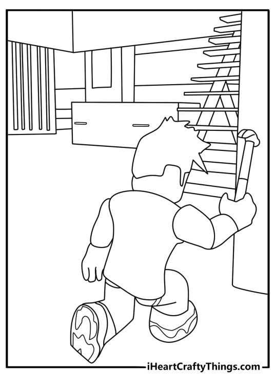 Easy Roblox coloring sheet with avatar building a small house