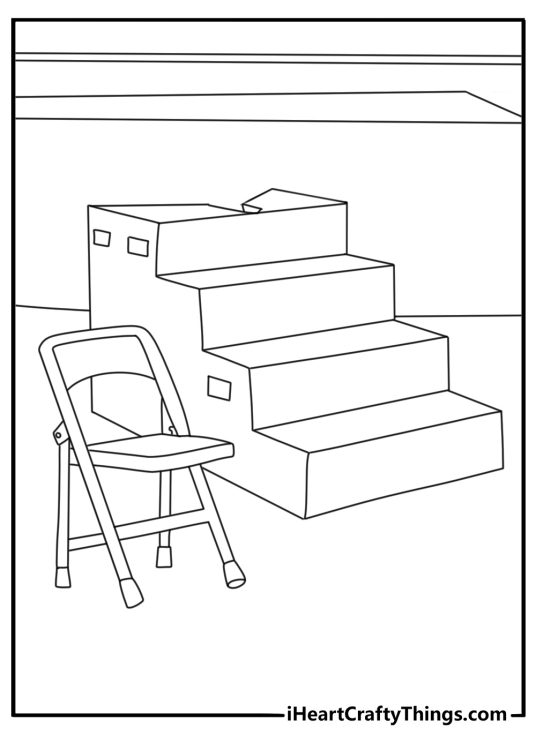 Easy WWE coloring page with a folding chair beside the ring steps