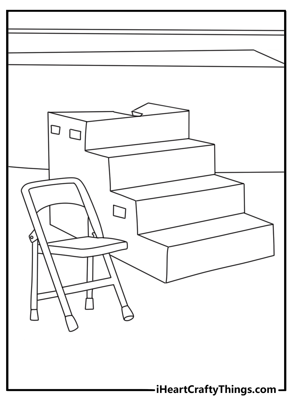 Easy WWE coloring page with a folding chair beside the ring steps