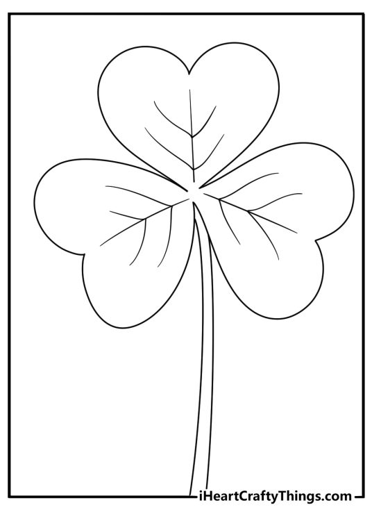 Easy leaf coloring page with a clover leaf and small stem