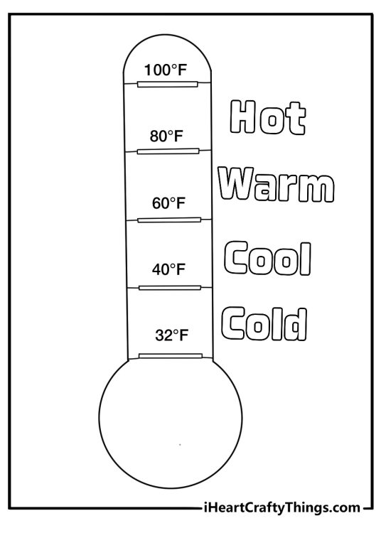 Easy science coloring page with a thermometer and weather chart