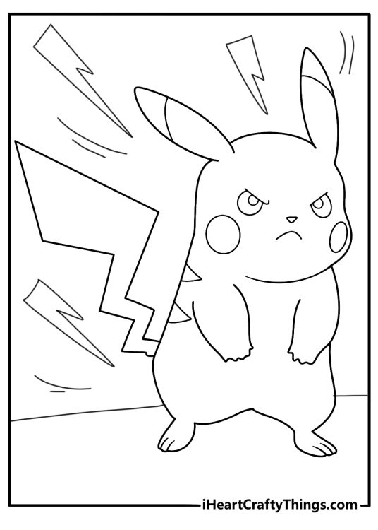 Electric Pokemon Pikachu charging thunderbolt in a storm scene easy coloring page to print