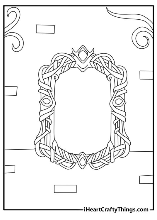 Enchanted mirror showing the distant castle landscape fantasy coloring sheet PDF
