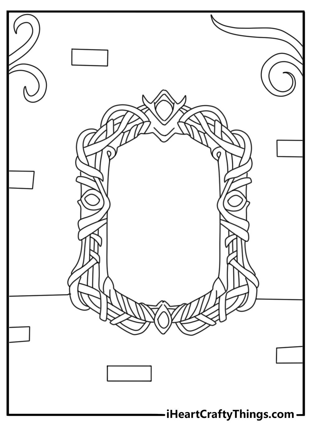 Enchanted mirror showing the distant castle landscape fantasy coloring sheet PDF