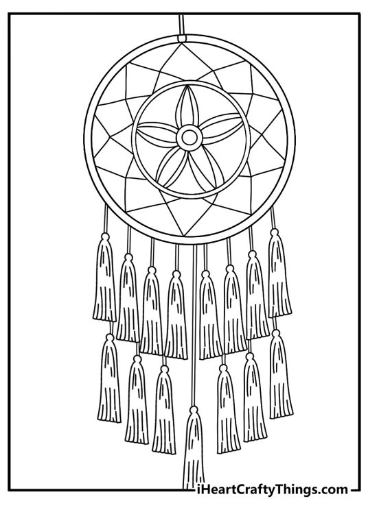Feather free minimalist dream catcher with ribbon tassels simple coloring sheet