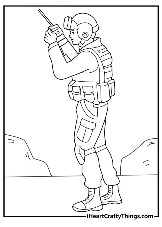 Field radio operator with headset coloring page detailed