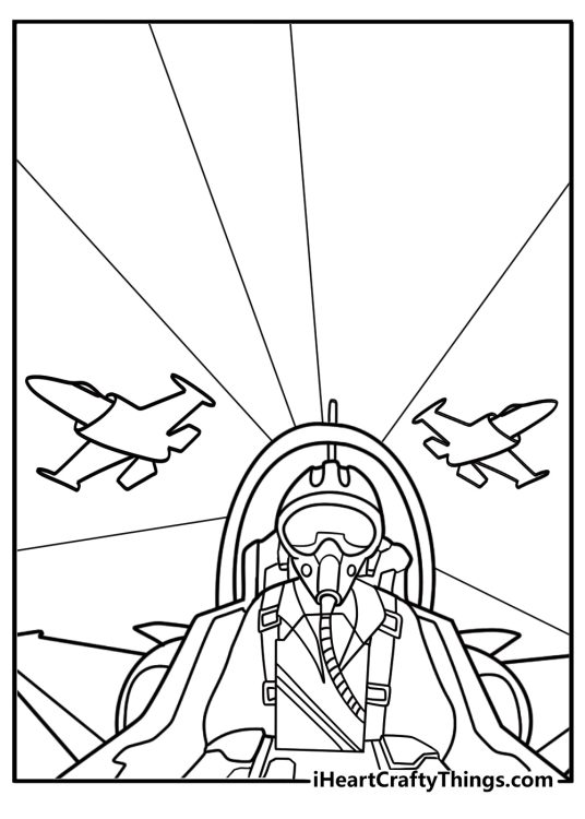 Fighter jet pilot cockpit coloring page pdf