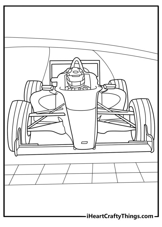 Formula one race car on the starting grid ready to go printable coloring page pdf