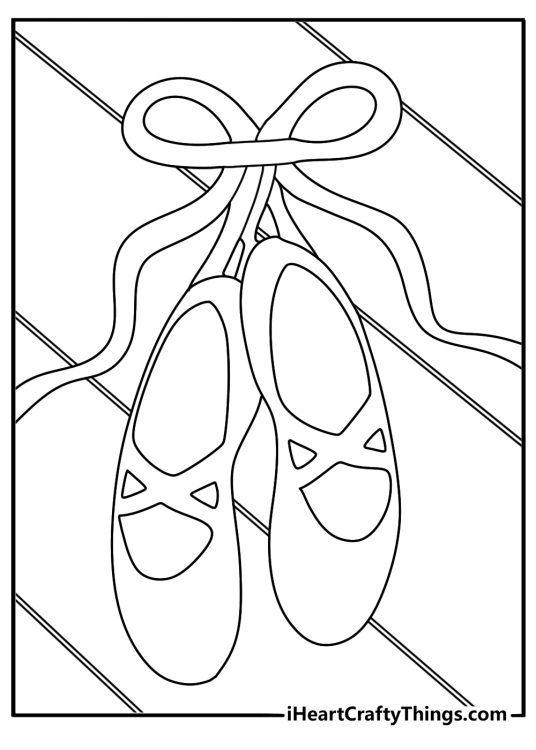Free Ballerina coloring pages coloring page with ballet shoes on a wooden floor