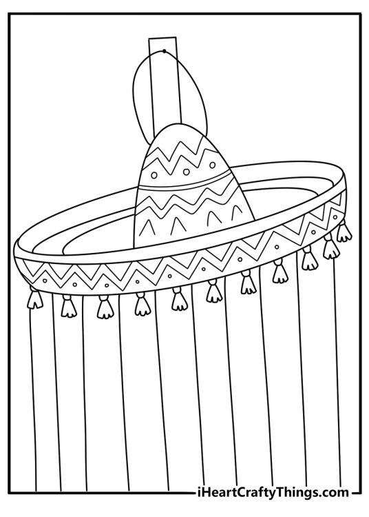 Free Mexican printable of a sombrero hanging above a striped serape