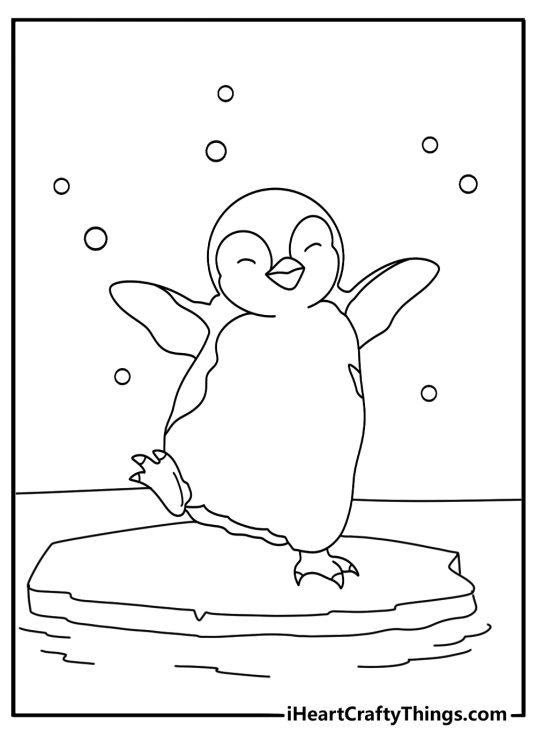 Free Penguin coloring pages coloring page with a penguin on an iceberg at sea