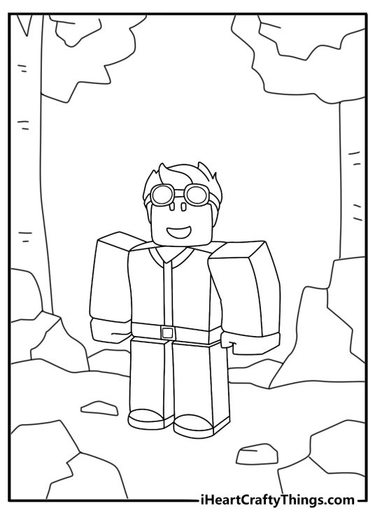 Free Roblox coloring page with avatar exploring jungle ruins