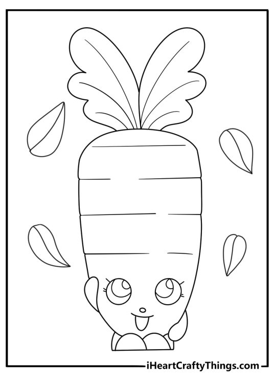 Free Shopkins coloring page with carrot character with leafy top