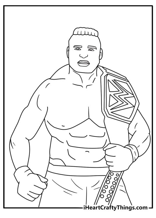 Free WWE coloring pages printable with a wrestler holding a title belt