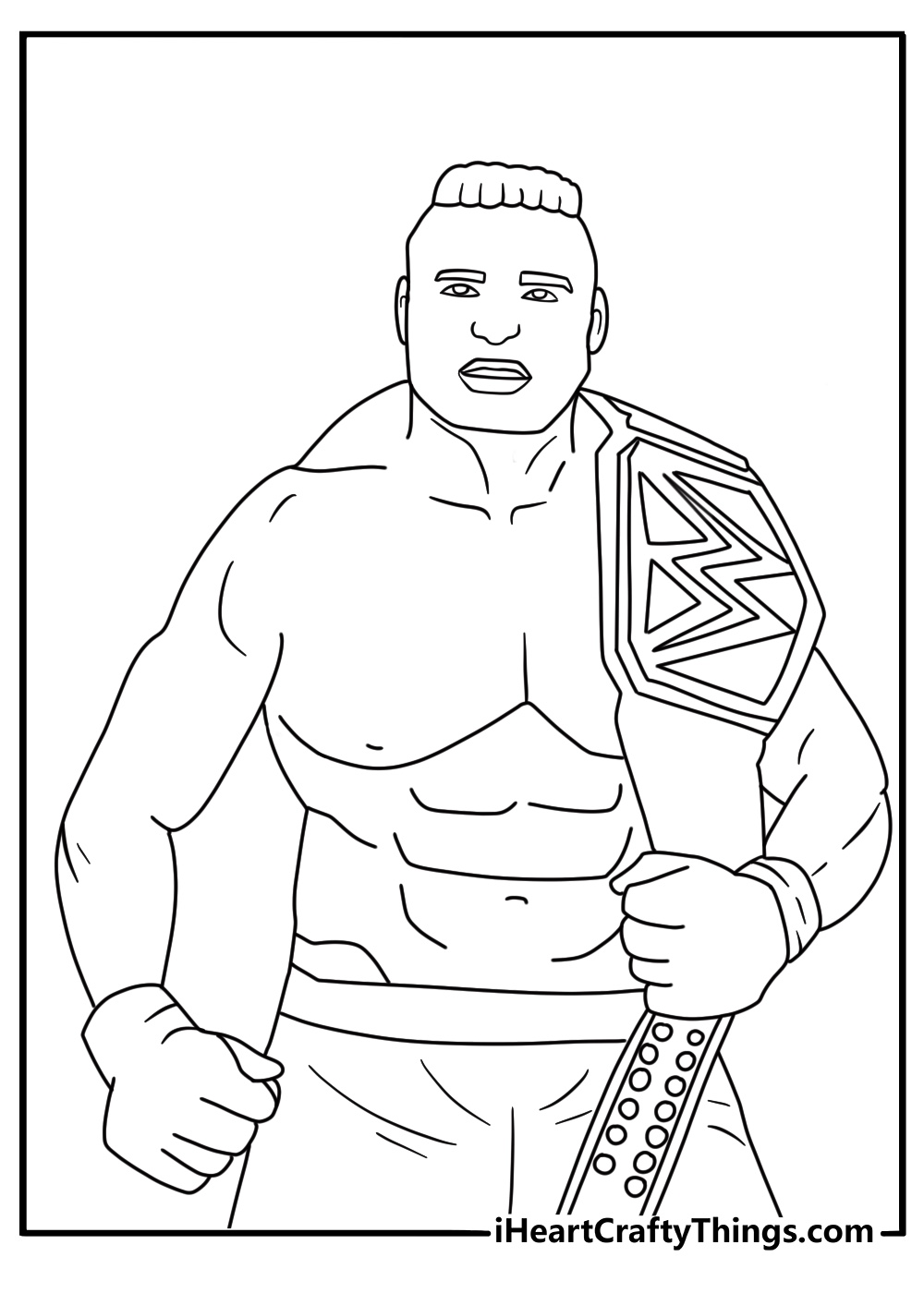 Free WWE coloring pages printable with a wrestler holding a title belt