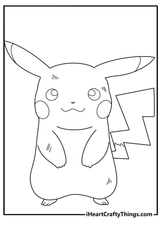 Free coloring page for kids depicting Pokemon Pikachu who has just taken a tumble but still looking happy