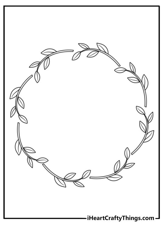 Free leaf coloring pages printable with a leaf wreath around a blank center