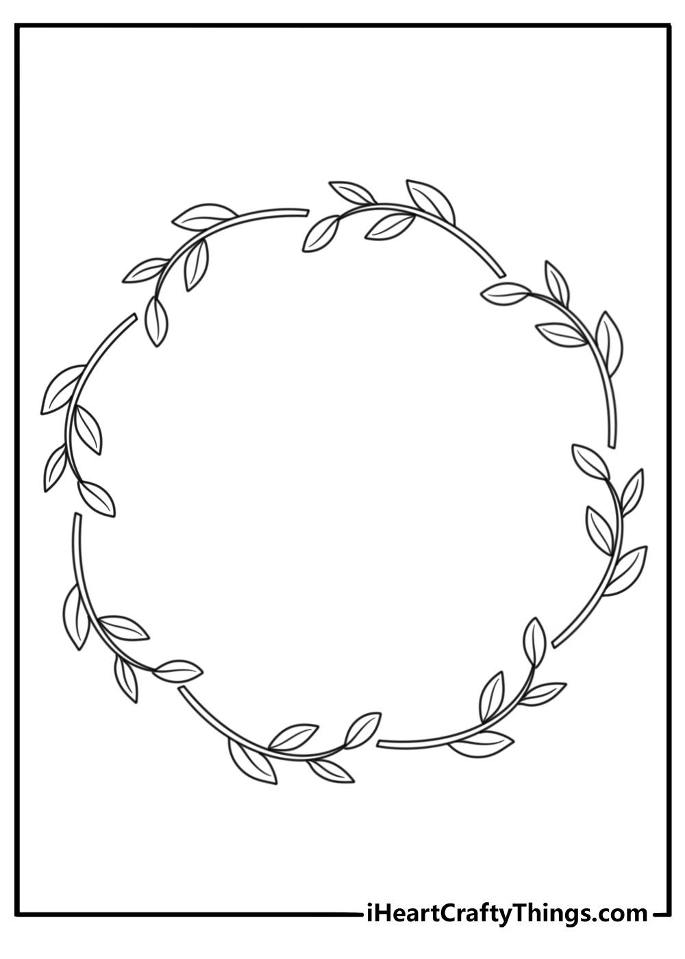 Free leaf coloring pages printable with a leaf wreath around a blank center