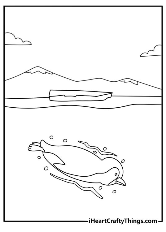 Free penguin printable of a penguin diving into icy water