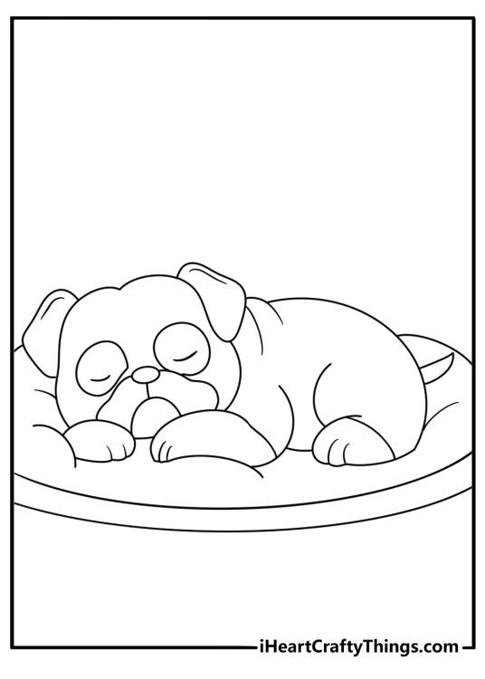 Free pitbull printable of a pitbull sleeping in a dog bed